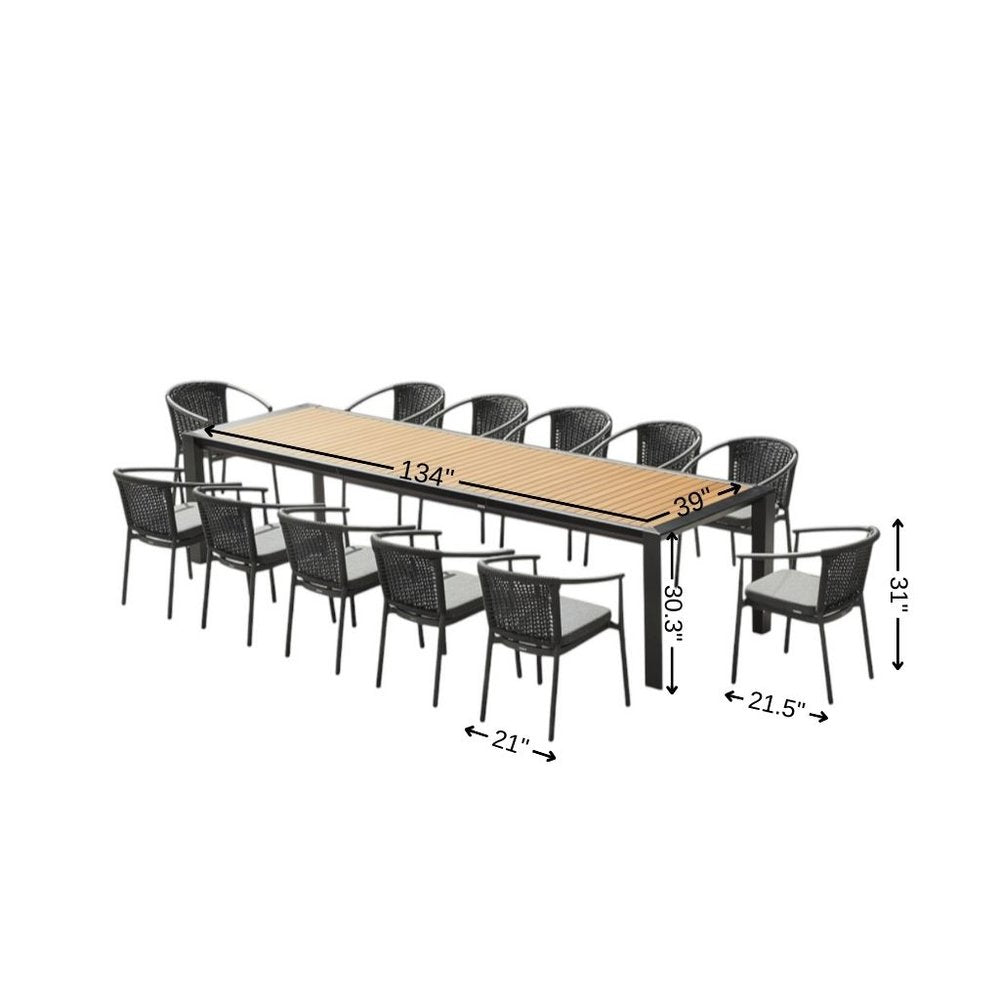 13 Piece Natural and Black Solid Wood Dining Set with Twelve Chairs — view 4