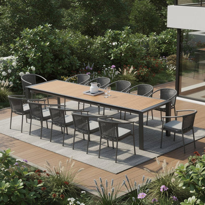 13 Piece Natural and Black Solid Wood Dining Set with Twelve Chairs HomeRoots