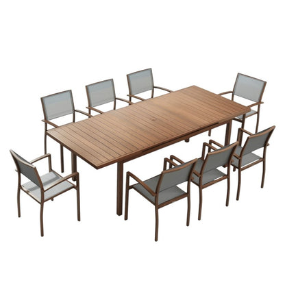 Nine Piece Brown Metal Dining Set with Eight Chairs HomeRoots