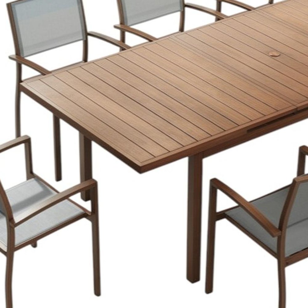 Nine Piece Brown Metal Dining Set with Eight Chairs HomeRoots
