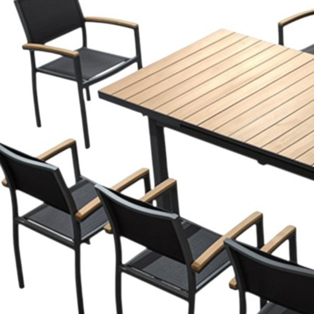 Nine Piece Natural and Black Heavy Duty Plastic Dining Set with Eight Chairs HomeRoots