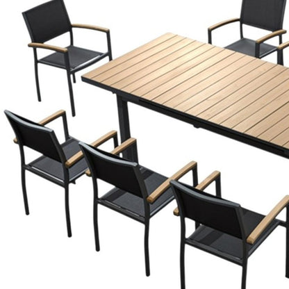 Nine Piece Natural and Black Heavy Duty Plastic Dining Set with Eight Chairs HomeRoots