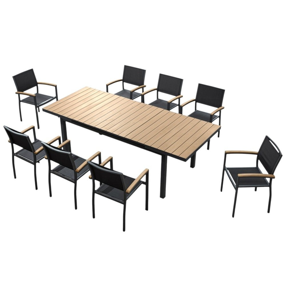 Nine Piece Natural and Black Heavy Duty Plastic Dining Set with Eight Chairs — view 2