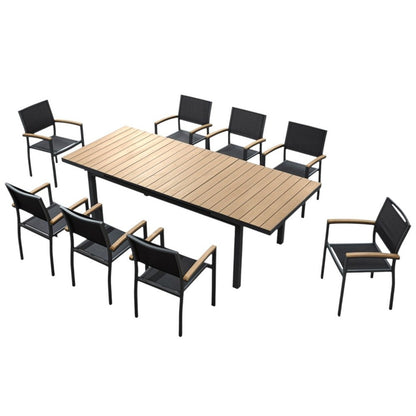 Nine Piece Natural and Black Heavy Duty Plastic Dining Set with Eight Chairs HomeRoots