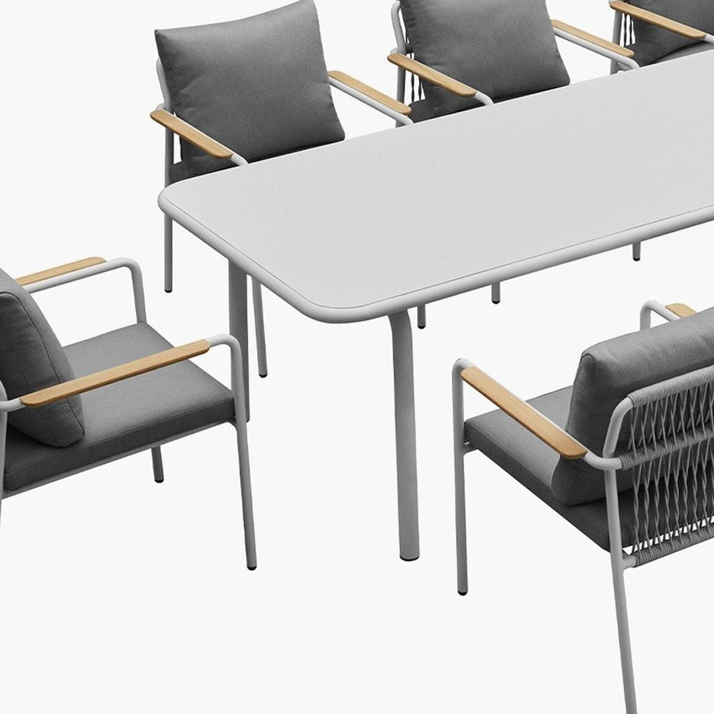 Nine Piece White Metal Dining Set with Eight Chairs HomeRoots