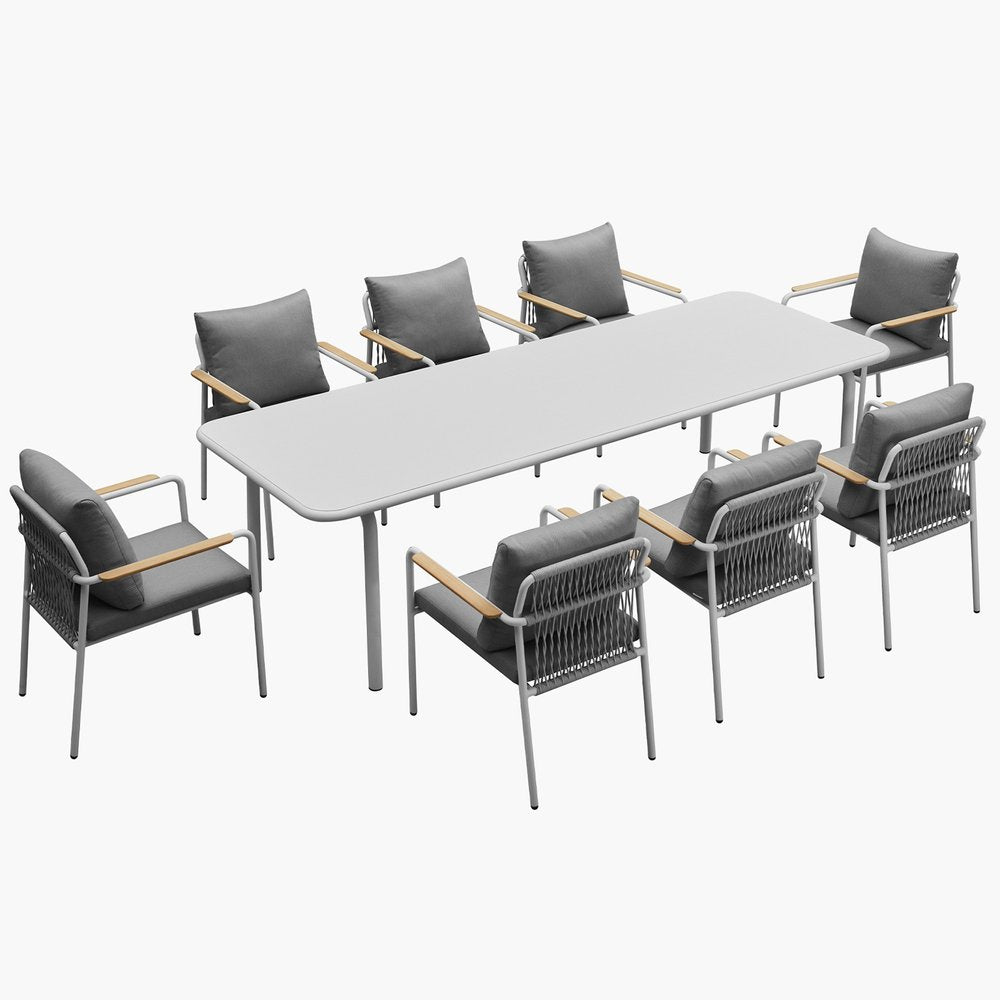 Nine Piece White Metal Dining Set with Eight Chairs — view 2