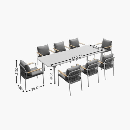 Nine Piece White Metal Dining Set with Eight Chairs HomeRoots