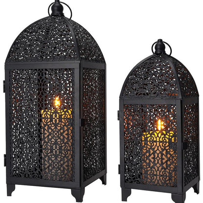 Set of Two Black Metal Filigree Tabletop Lantern Candle Holders HomeRoots
