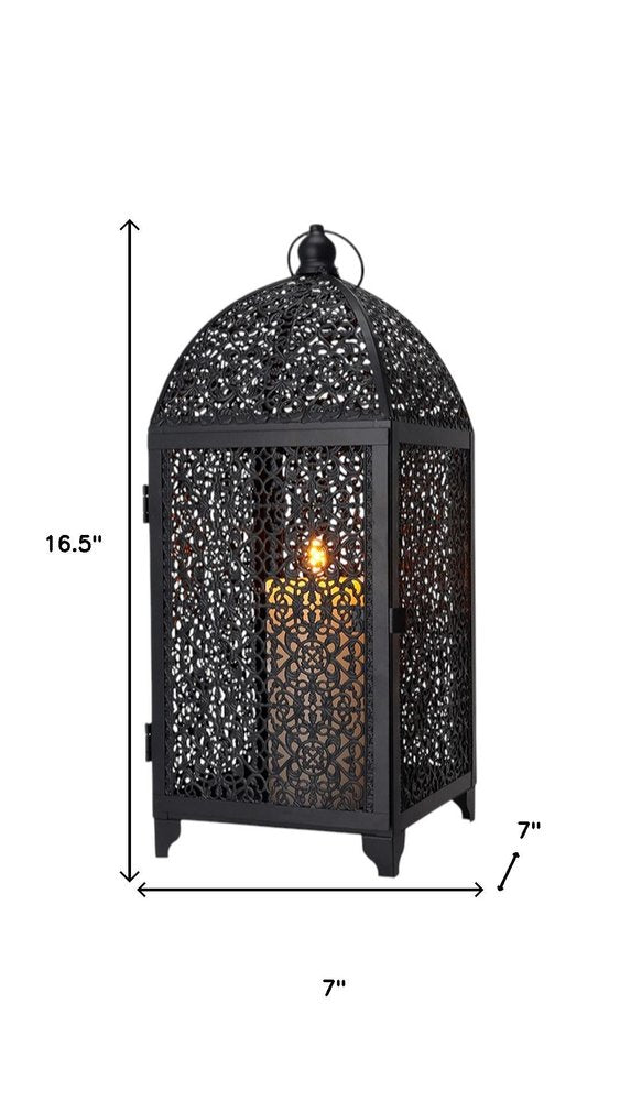 Set of Two Black Metal Filigree Tabletop Lantern Candle Holders HomeRoots