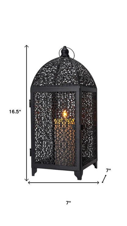 Set of Two Black Metal Filigree Tabletop Lantern Candle Holders HomeRoots