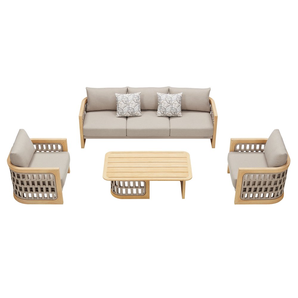 Four Piece Almond Outdoor Patio Set With Table — view 2