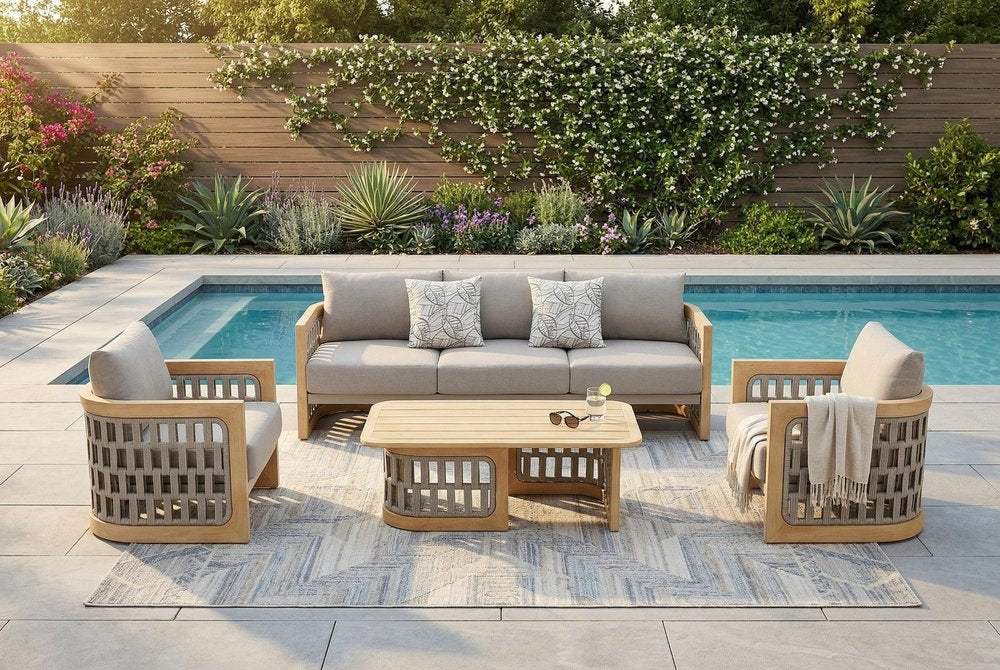 Four Piece Almond Outdoor Patio Set With Table — view 6