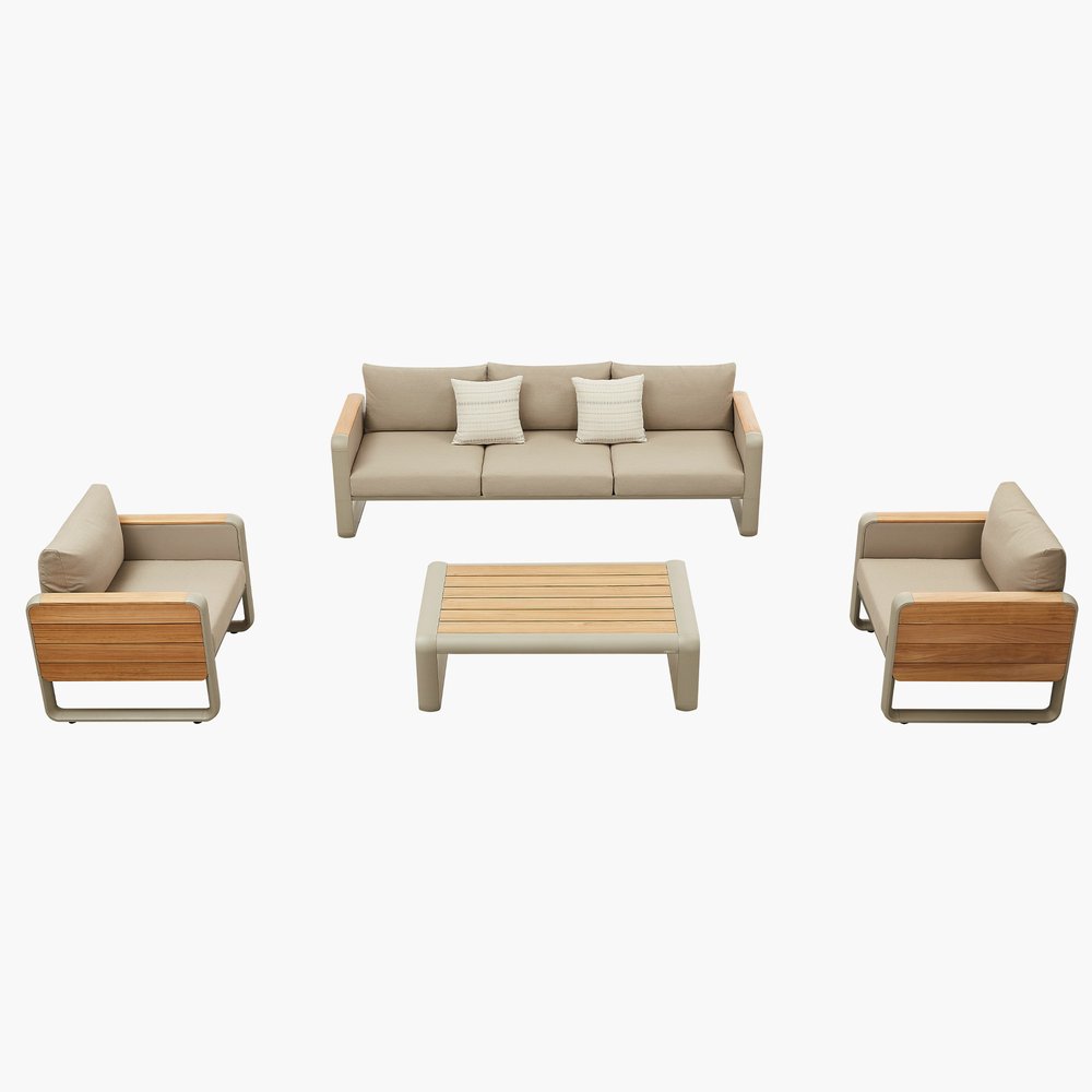 Four Piece Almond Metal Outdoor Patio Set With Table — view 2
