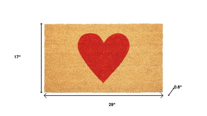 24" X 36" Brown And Red Heart Outdoor Coir Door Mat HomeRoots