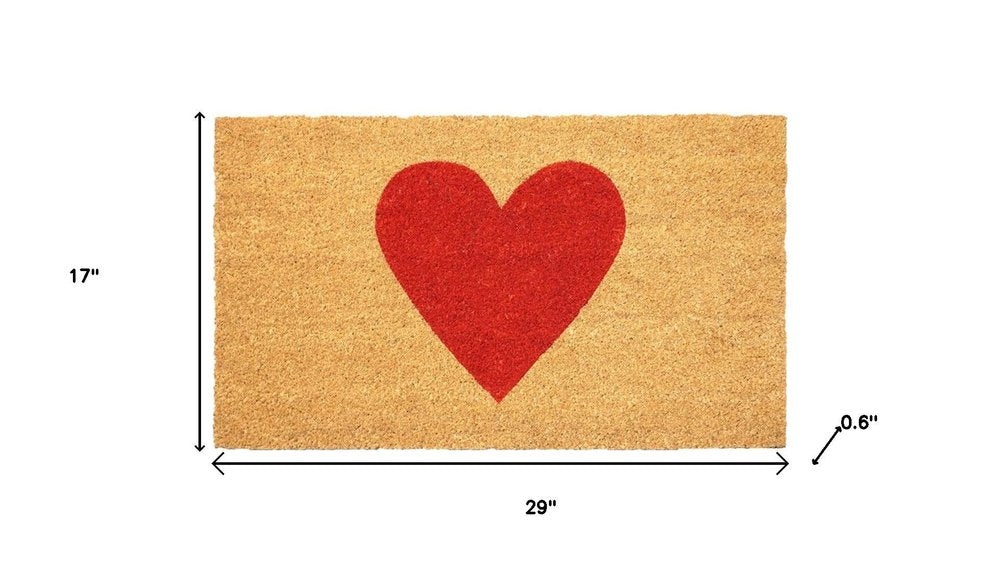 36" X 72" Brown And Red Heart Outdoor Coir Door Mat