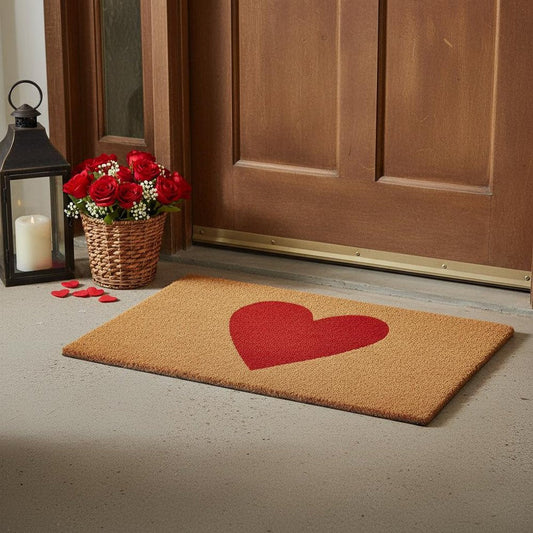 36" X 72" Brown And Red Heart Outdoor Coir Door Mat