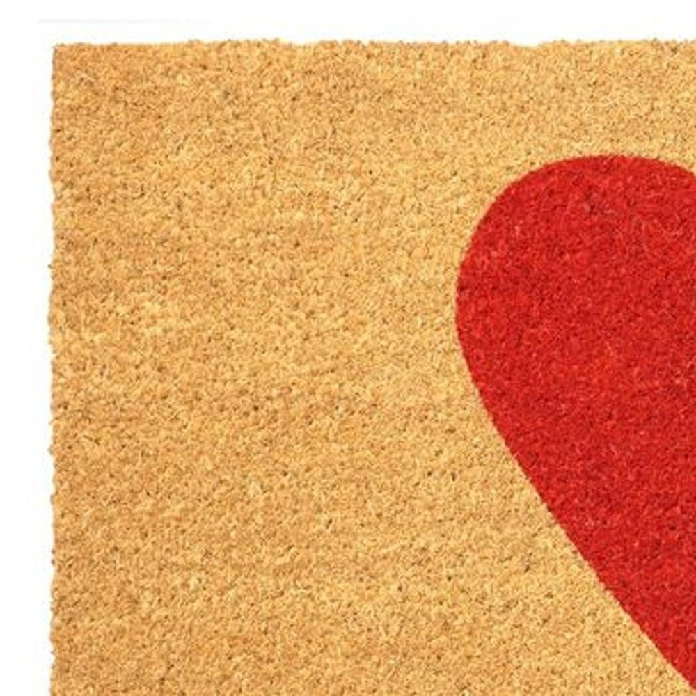24" X 36" Brown And Red Heart Outdoor Coir Door Mat HomeRoots