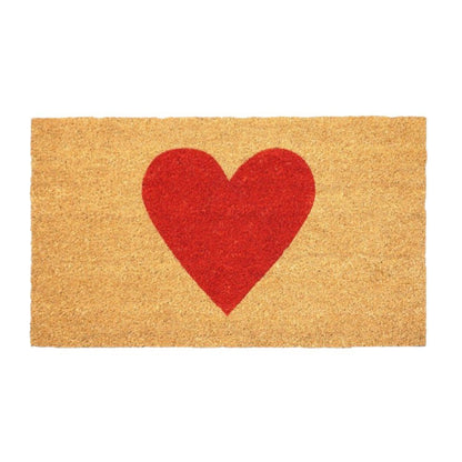 24" X 36" Brown And Red Heart Outdoor Coir Door Mat HomeRoots