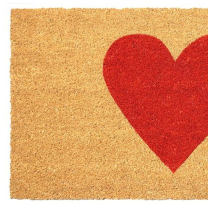 24" X 36" Brown And Red Heart Outdoor Coir Door Mat HomeRoots