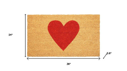 36" X 72" Brown And Red Heart Outdoor Coir Door Mat