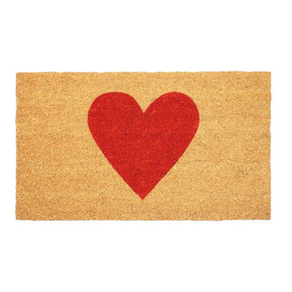 24" X 36" Brown And Red Heart Outdoor Coir Door Mat HomeRoots