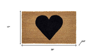 17" X 29" Brown And Black Heart Outdoor Coir Door Mat HomeRoots