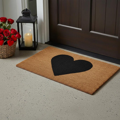 17" X 29" Brown And Black Heart Outdoor Coir Door Mat HomeRoots