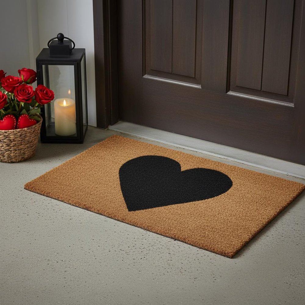 17" X 29" Brown And Black Heart Outdoor Coir Door Mat HomeRoots