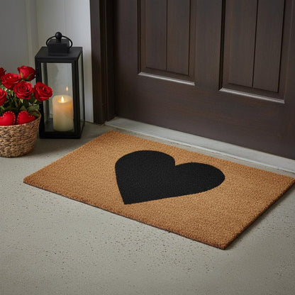 30" X 48" Brown And Black Heart Outdoor Coir Door Mat