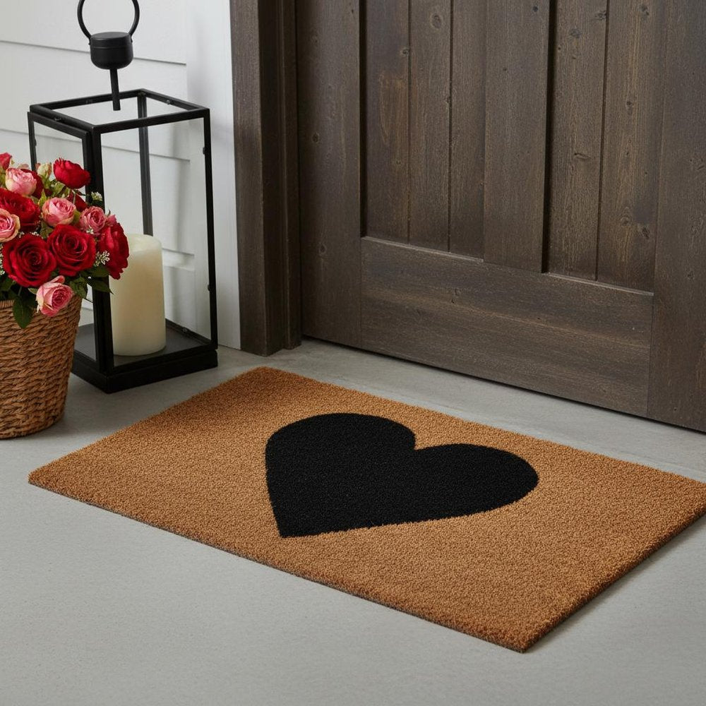 30" X 48" Brown And Black Heart Outdoor Coir Door Mat