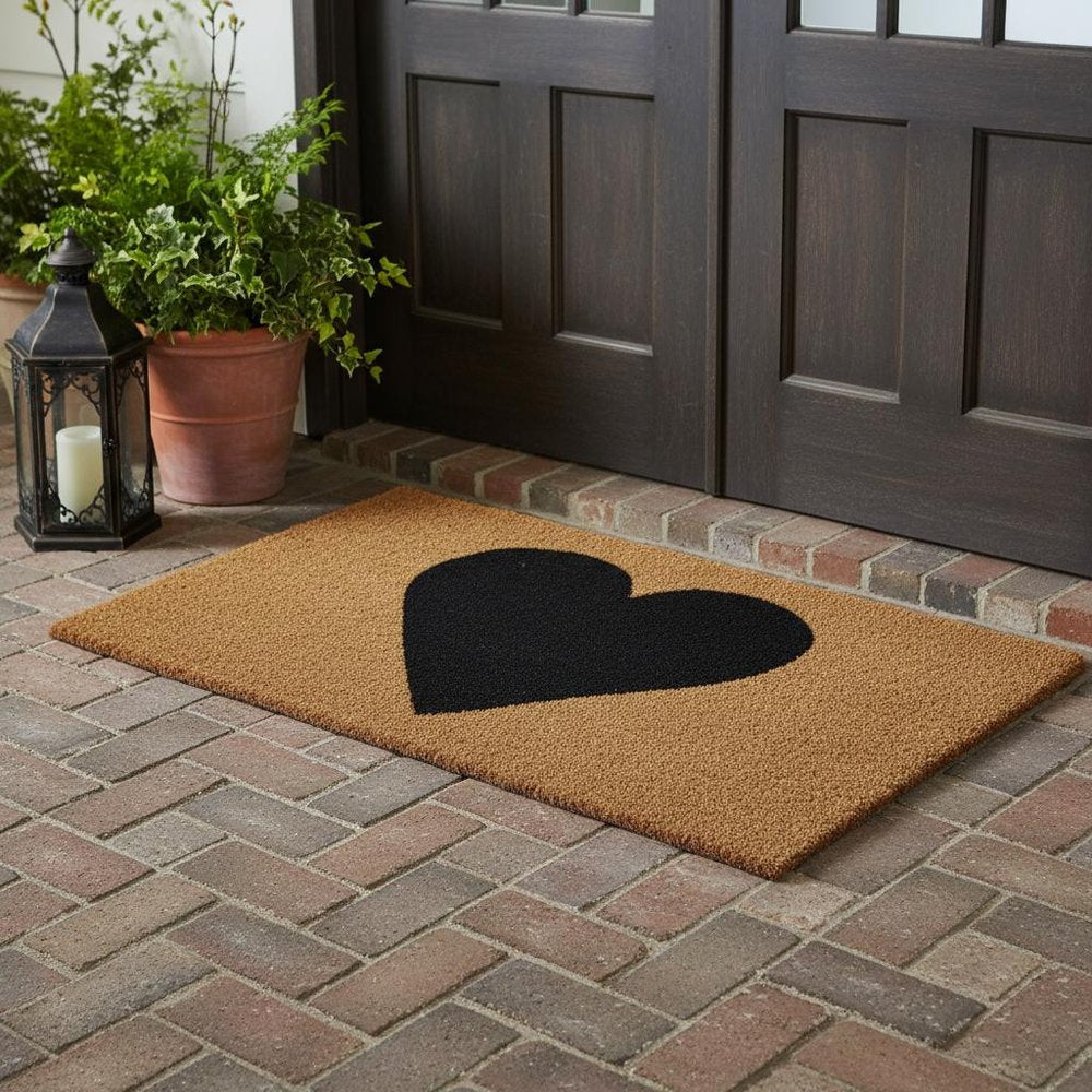 17" X 29" Brown And Black Heart Outdoor Coir Door Mat HomeRoots