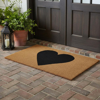 17" X 29" Brown And Black Heart Outdoor Coir Door Mat HomeRoots
