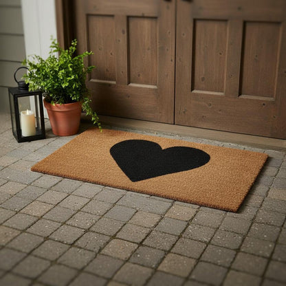 17" X 29" Brown And Black Heart Outdoor Coir Door Mat HomeRoots