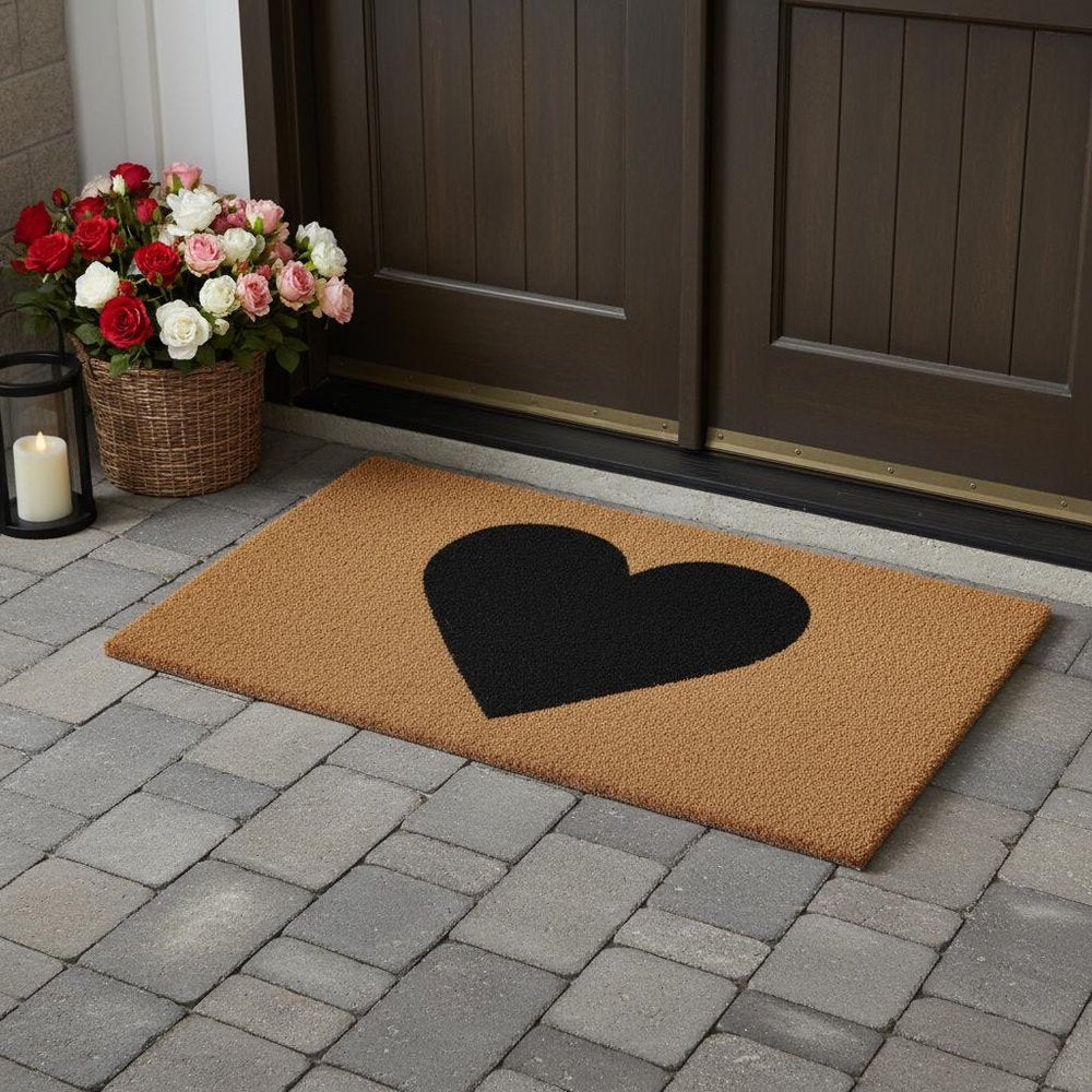 17" X 29" Brown And Black Heart Outdoor Coir Door Mat HomeRoots