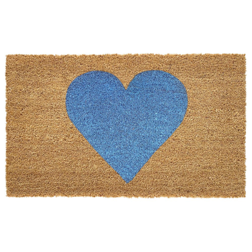 17" X 29" Brown And Blue Heart Outdoor Coir Door Mat HomeRoots