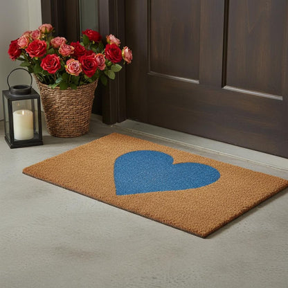 17" X 29" Brown And Blue Heart Outdoor Coir Door Mat HomeRoots