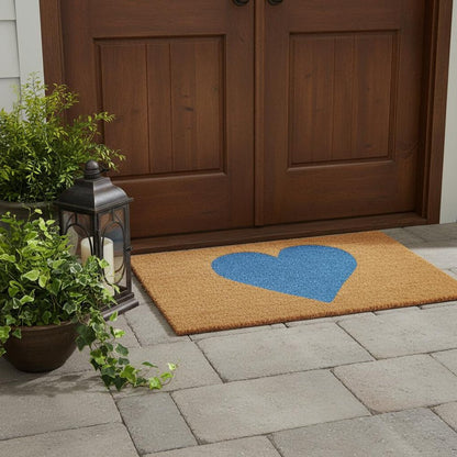 17" X 29" Brown And Blue Heart Outdoor Coir Door Mat HomeRoots