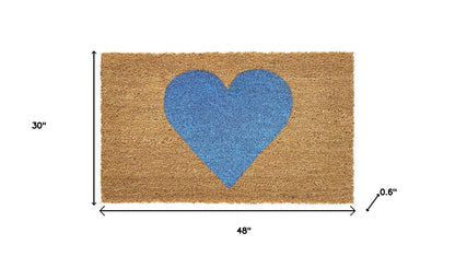 17" X 29" Brown And Blue Heart Outdoor Coir Door Mat HomeRoots