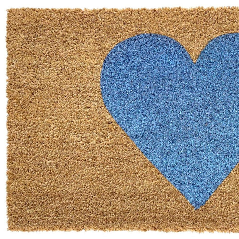 17" X 29" Brown And Blue Heart Outdoor Coir Door Mat HomeRoots