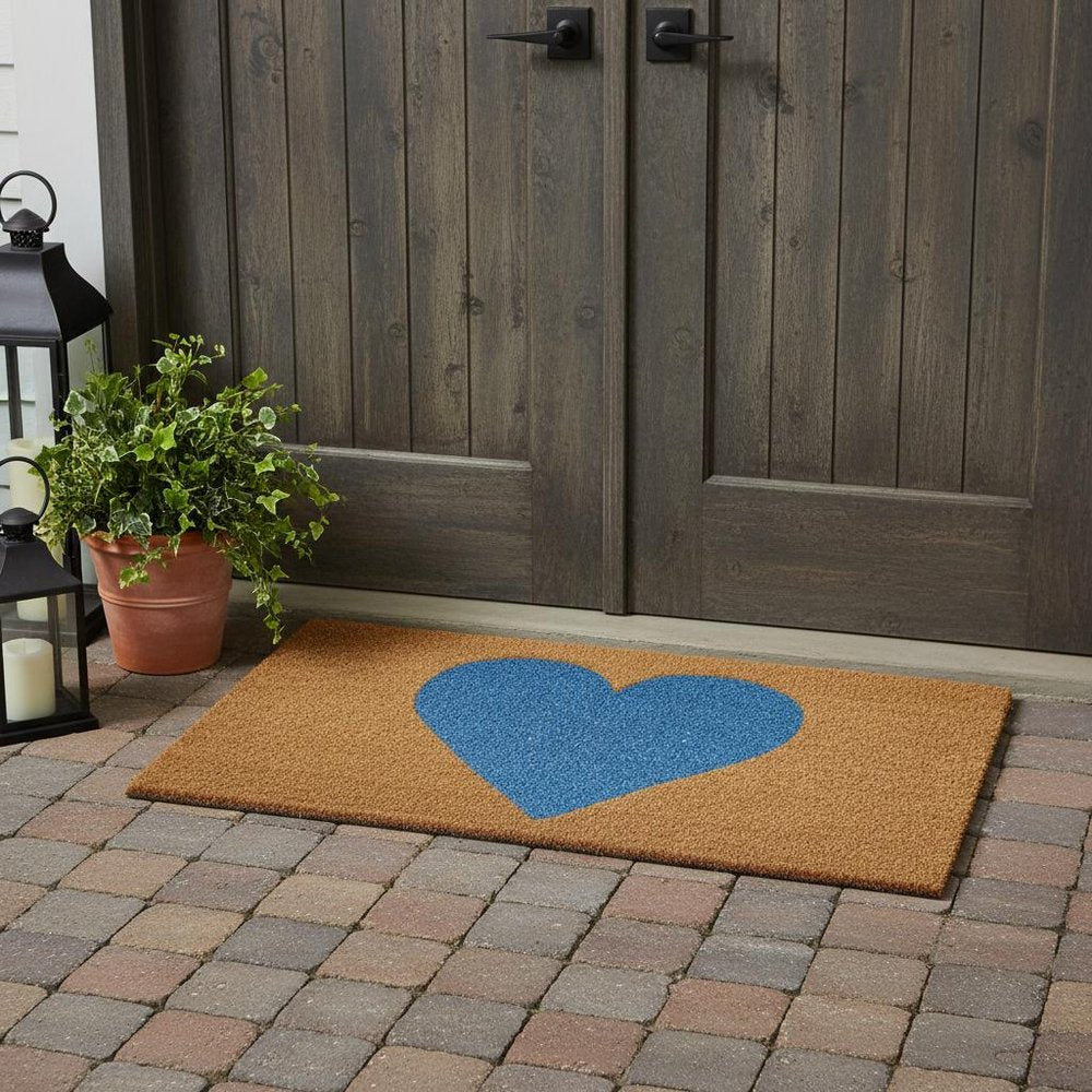 36" X 72" Brown And Blue Heart Outdoor Coir Door Mat — view 4
