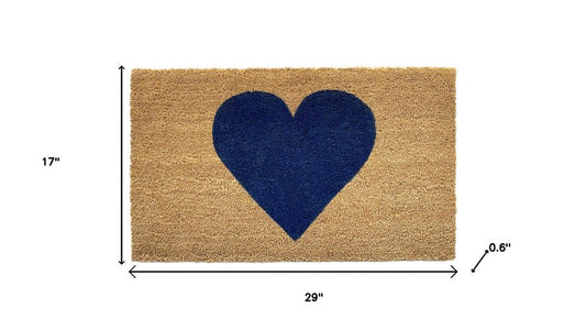 30" X 48" Brown And Dark Blue Heart Outdoor Coir Door Mat