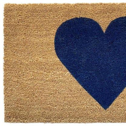 17" X 29" Brown And Dark Blue Heart Outdoor Coir Door Mat HomeRoots