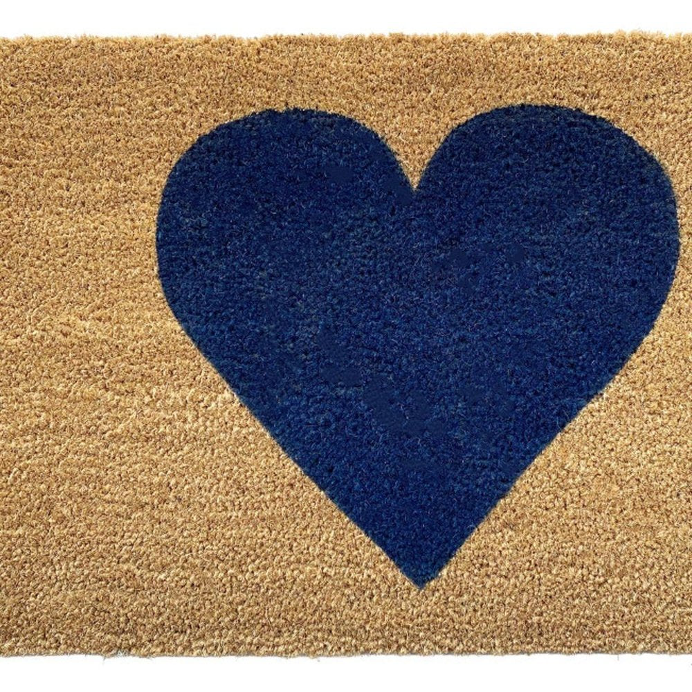 17" X 29" Brown And Dark Blue Heart Outdoor Coir Door Mat HomeRoots