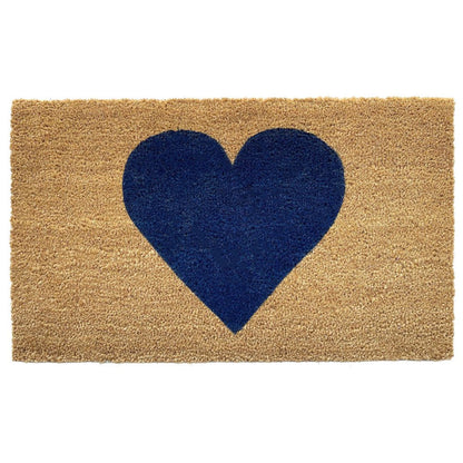 17" X 29" Brown And Dark Blue Heart Outdoor Coir Door Mat HomeRoots