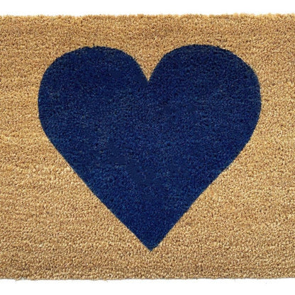 17" X 29" Brown And Dark Blue Heart Outdoor Coir Door Mat HomeRoots