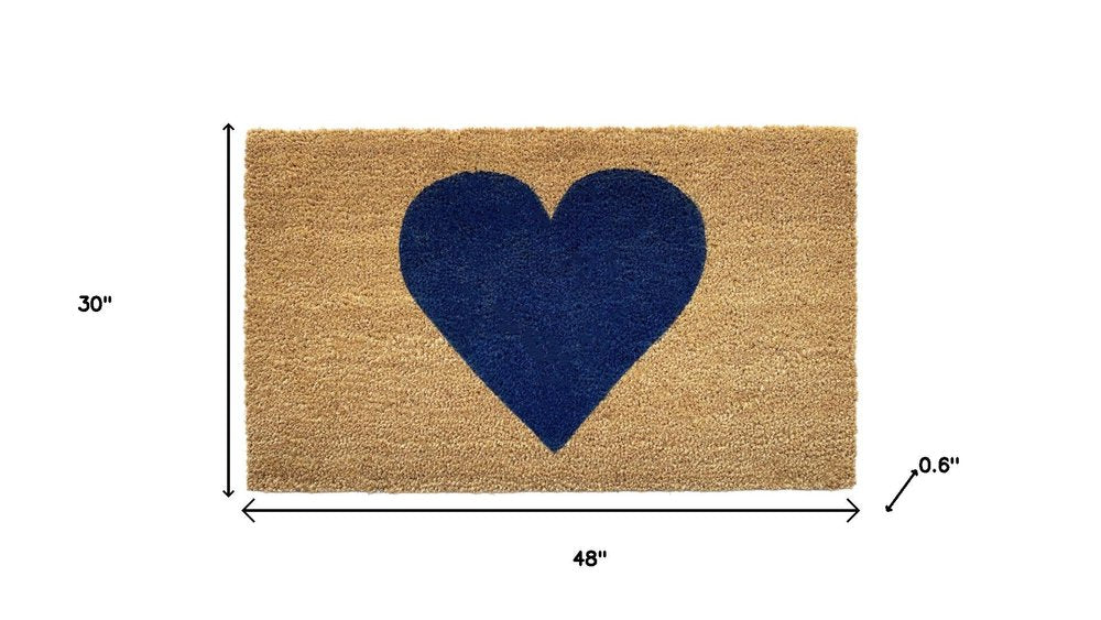 17" X 29" Brown And Dark Blue Heart Outdoor Coir Door Mat HomeRoots