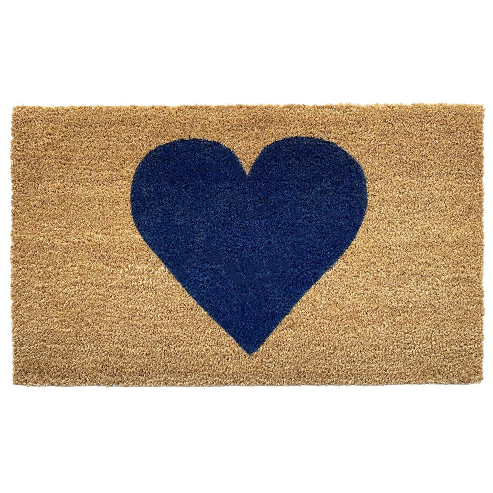 17" X 29" Brown And Dark Blue Heart Outdoor Coir Door Mat HomeRoots