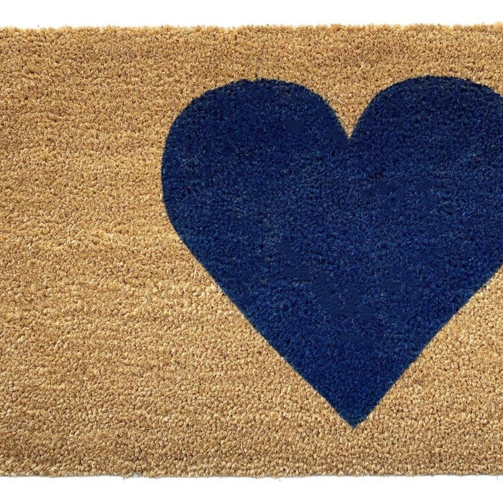 17" X 29" Brown And Dark Blue Heart Outdoor Coir Door Mat HomeRoots