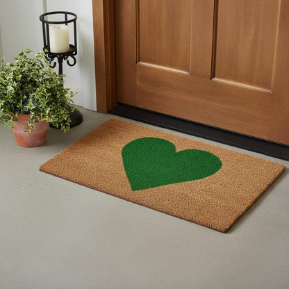 17" X 29" Brown And Green Heart Outdoor Coir Door Mat HomeRoots
