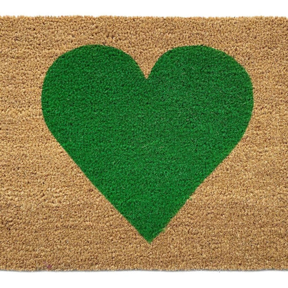 17" X 29" Brown And Green Heart Outdoor Coir Door Mat HomeRoots